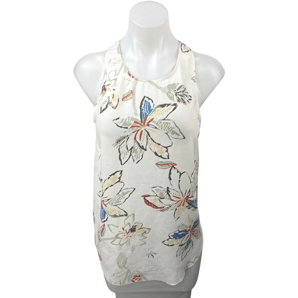 Aritzia Wilfred White Silk Floral Print Sleeveless Racerback Blouse Tank Top S - Picture 1 of 5